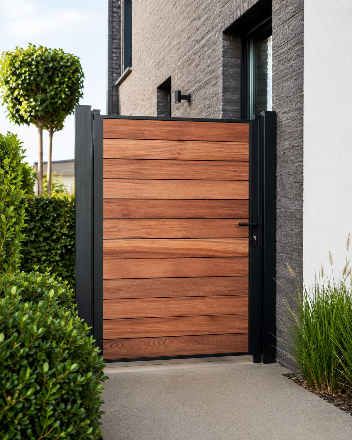 Houten poort op maat op stalen frame in Douglas